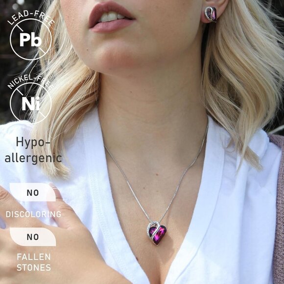 Infinity Love Birthstone Heart Pendant Amethyst Necklace Women Mom Wife Silver - Picture 2 of 8